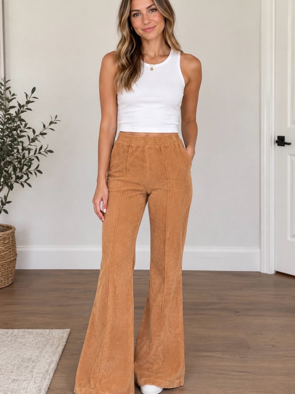 Aerie High-Waist Wide-Leg Corduroy Pants in Camel
